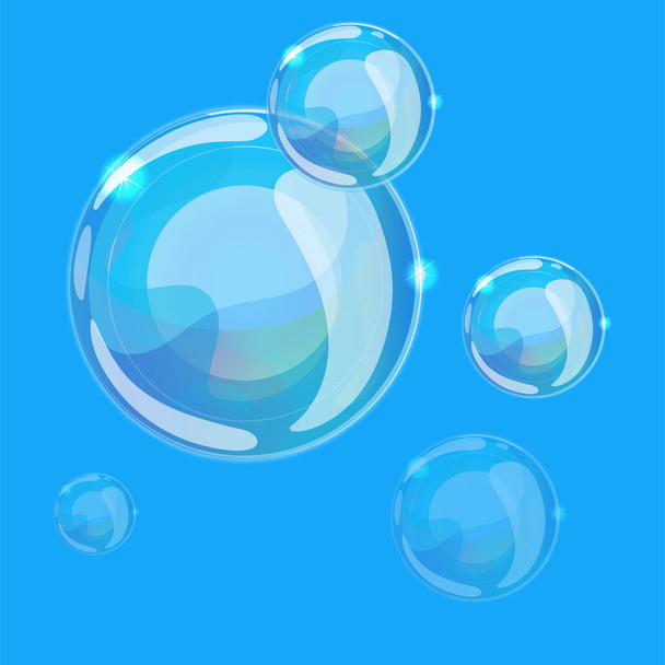 Soap bubbles on a blu background. Can be used as a seamless pattern or background. Vector illustration. - Vector, Image