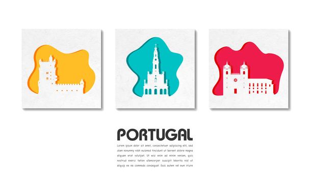 Πορτογαλία ορόσημο παγκόσμιο ταξίδι και ταξίδι φόντο του χαρτιού. Ve - Διάνυσμα, εικόνα