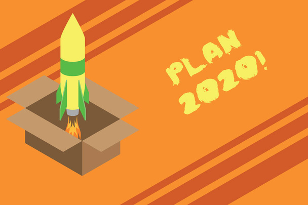 Написання тексту Плану 2020 року. Бізнес-концепція детальної пропозиції щодо досягнення чогось наступного року Пожежної ракетної картонної коробки. Початок проекту. Натхнення для палива
. - Фото, зображення