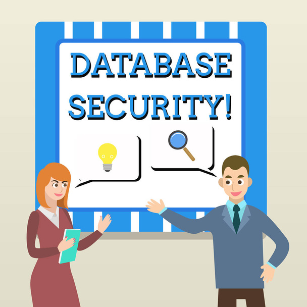Handwriting text Database Security. Concept meaning security controls to protect databases against compromises Business Partners Colleagues Jointly Seeking Problem Solution Generate Idea. - Photo, Image