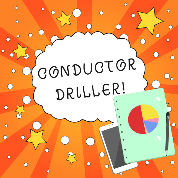 Writing note showing Conductor Driller. Business photo showcasing means of conveying the upflowing drilling fluid Layout Smartphone Off Ballpoint Notepad Business Pie Chart. - Photo, Image