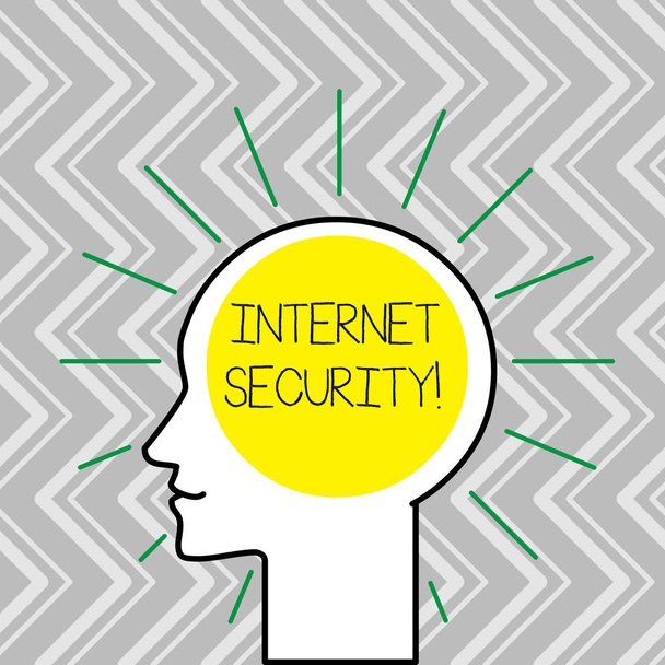 Text sign showing Internet Security. Conceptual photo security that deals exactly with Internetbased threats Outline Silhouette Human Head Surrounded by Light Rays Blank Text Space. - Photo, Image