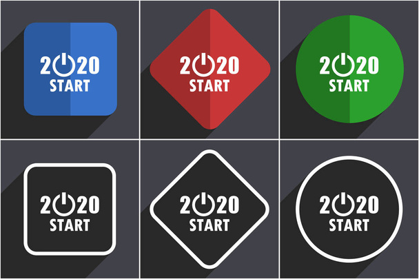 Νέο έτος 2020 σύνολο εικόνων web επίπεδης σχεδίασης σε 6 επιλογές - Φωτογραφία, εικόνα