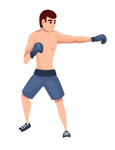 Boxer in Sporthosen mit Boxhandschuhen Schlagtraining Cartoon-Charakter Design flache Vektor Illustration isoliert auf weißem Hintergrund - Vektor, Bild