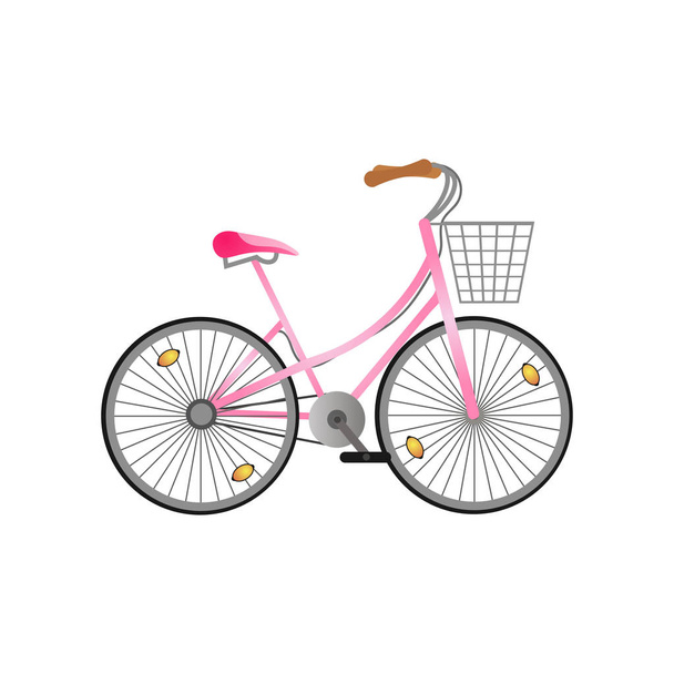 Pink metal woman bicycle with metal basket and pink seat - Vektor, Bild