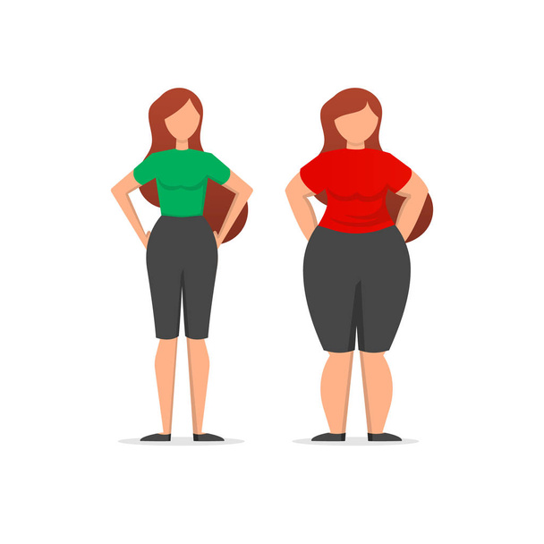 女性の体重指数のイラストを使用した医療インフォグラフィック. - ベクター画像