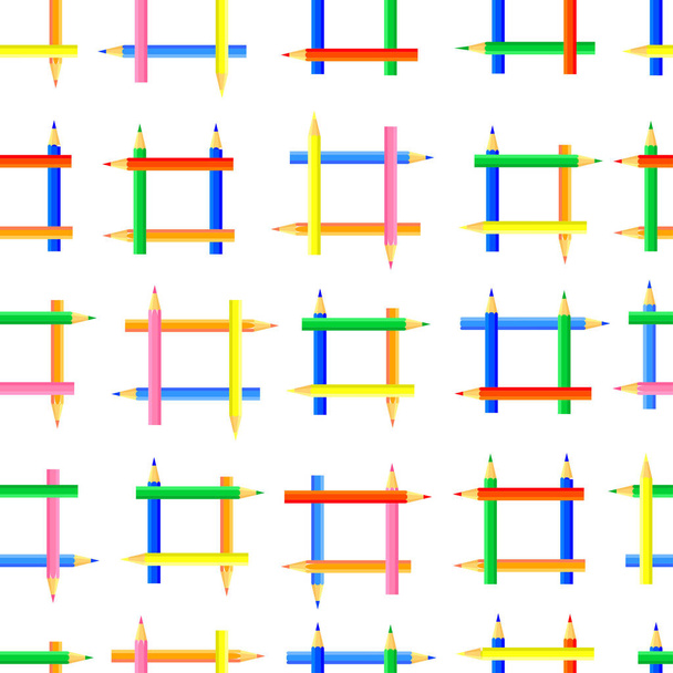 Vector naadloze patroon. Vierkante frames gemaakt van gekleurde potloden. De puntige zijkanten van gekleurde potloden zijn gericht in verschillende richtingen. - Vector, afbeelding