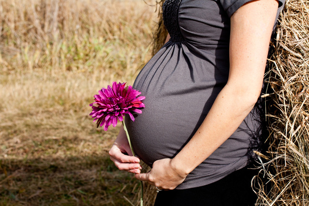 Беременная женщина с цветами
 - Фото, изображение