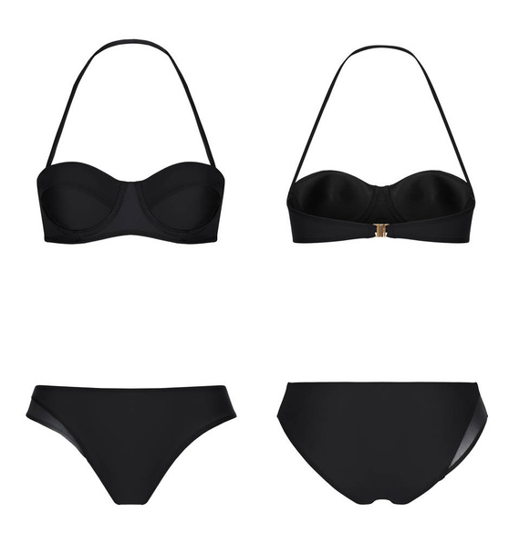 Трендовое бикини, черный купальник, манекен-призрак, клипсы, изолированные на белом, вид спереди и сзади
 - Фото, изображение
