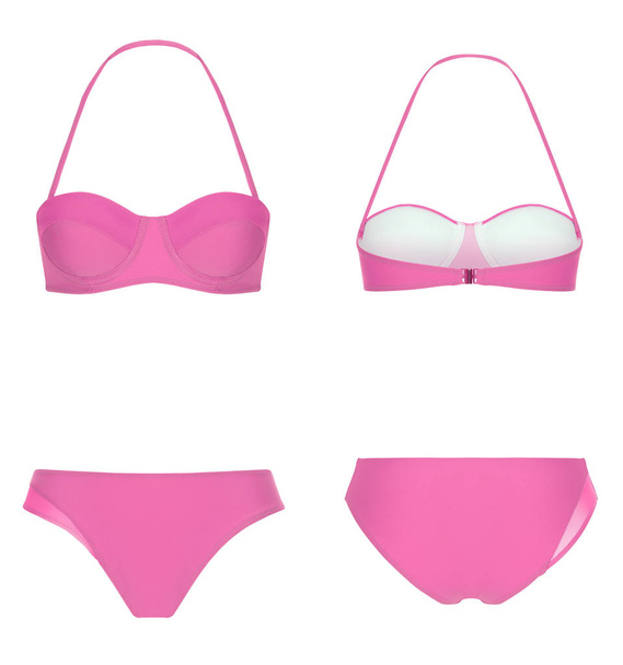 Bellissimo bikini luminoso alla moda, costume da bagno rosa, manichino fantasma, ritaglio, isolato su bianco, vista anteriore e posteriore
 - Foto, immagini