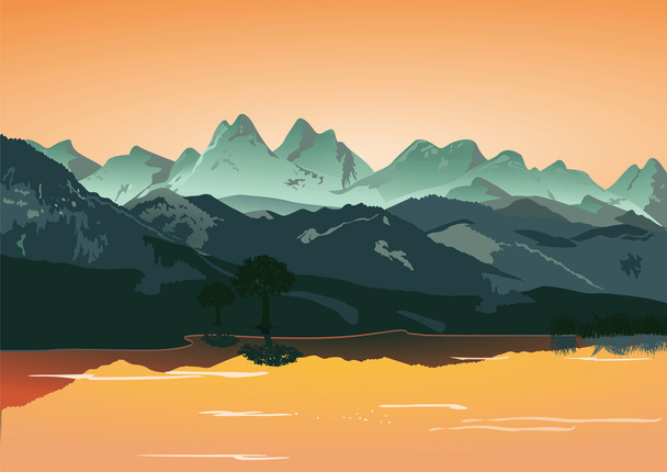 βουνά με λίμνη - Διάνυσμα, εικόνα