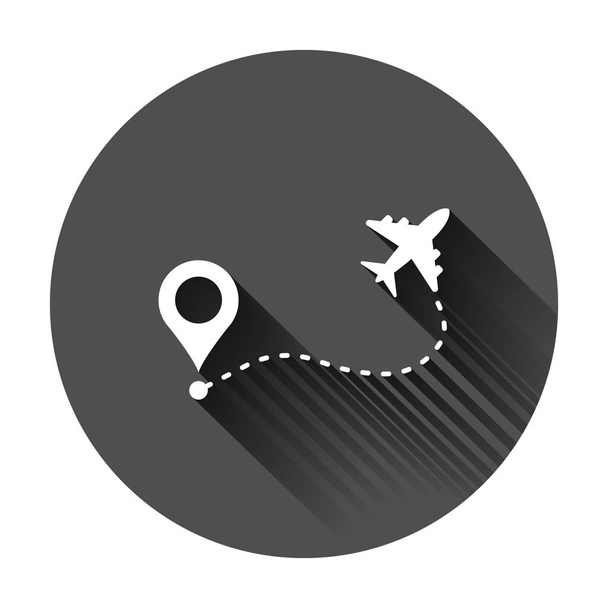 Icono de la ruta de vuelo del avión en estilo plano. Ruta de la línea de viaje vecto
 - Vector, imagen