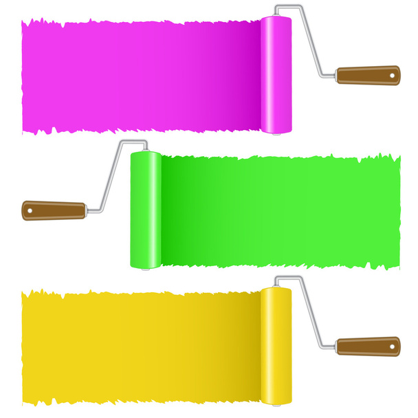 Set of colorful paint roller brush - Vector, Image