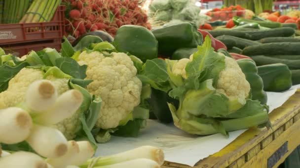 Organic cauliflower for sale at the local market. - Footage, Video