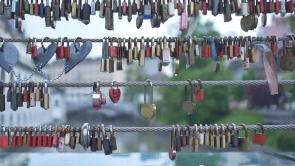 Plenty of love locks in Ljubljana city. - Footage, Video