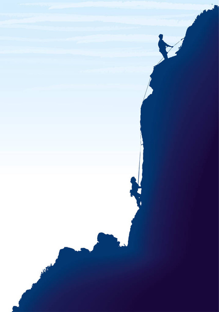 Due scalatori isolati in una montagna. Silhouette
. - Vettoriali, immagini