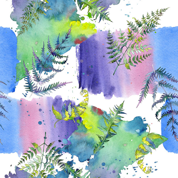 Fern green leaves. Watercolor background illustration set. Seamless background pattern. - Фото, зображення