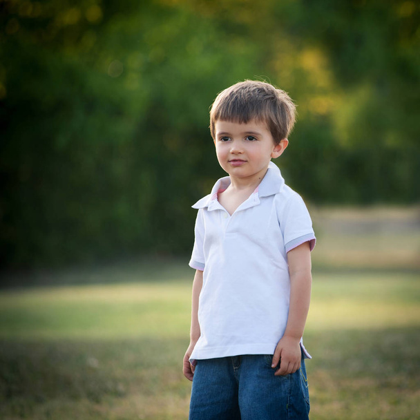 Little boy outdoors portrait.  - 写真・画像