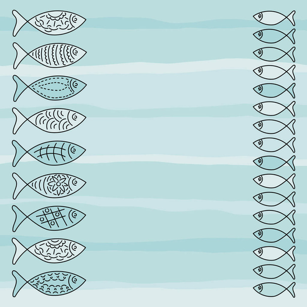 Контури морської риби, рамка, місце для тексту. Векторні
. - Вектор, зображення