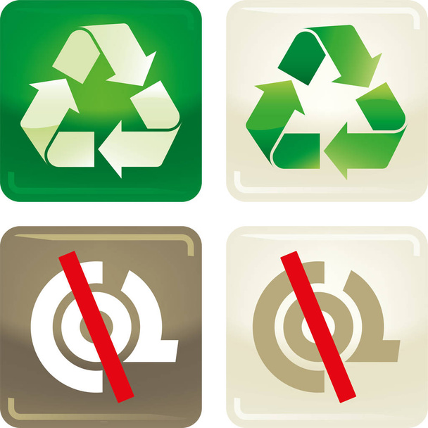 Set of two ecology icons on buttons. Recycle symbol and co2. - Вектор,изображение