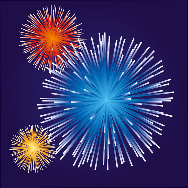 Fireworks background whit blue background. Primary colors. - Vector, Image