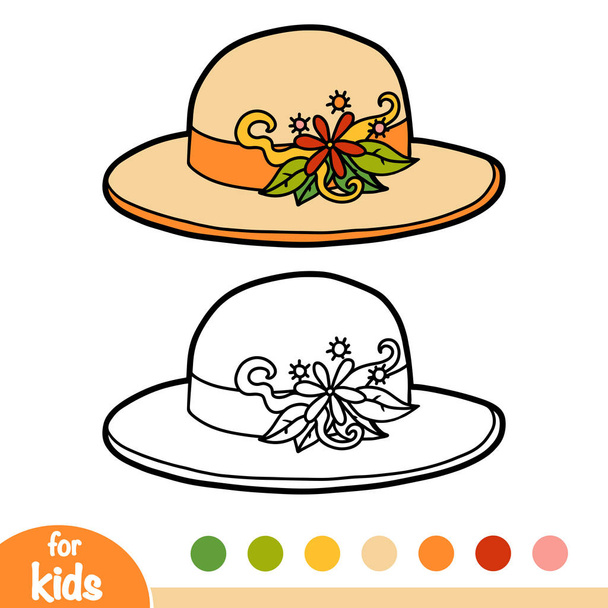Kleurboek, cartoon hoeden, bloem strooien hoed - Vector, afbeelding