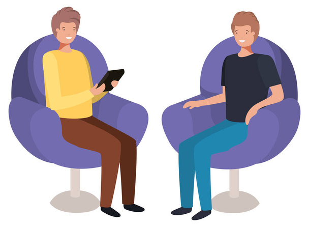 couple men in sofa with smartphone device - Vector, Image