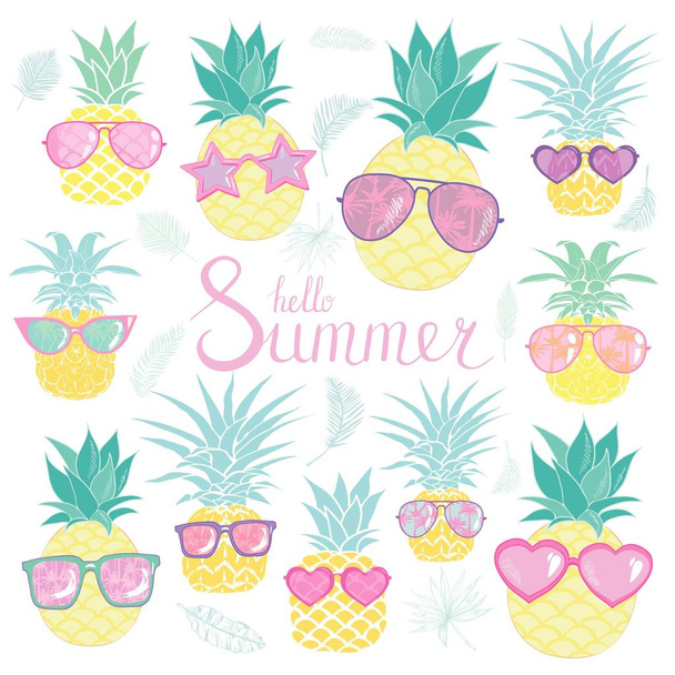 Set of pineapples. exotic fruit. Vector illustration - Vektor, kép