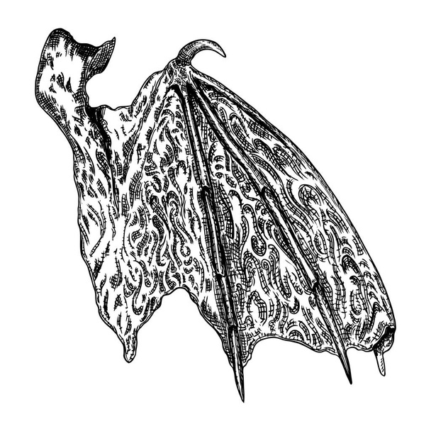 Hand drawn vintage etched woodcut fallen angel or vampire detail - Вектор,изображение