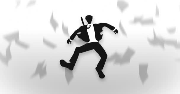 Uomo silhouette cadere su sfondo carta ufficio. Fallimento e successo business symbol. Animazione cg loop
. - Filmati, video