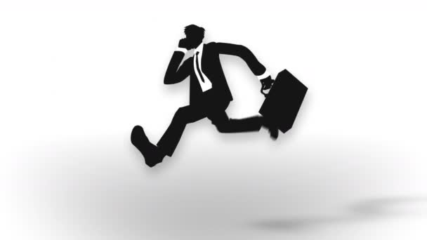 Running Man sziluettje gazdaság táskát. Üzletember fut a sikerhez. Eléréséhez. Absztrakt hurok-CG animáció. - Felvétel, videó
