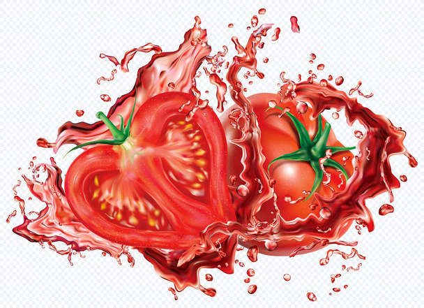 Tomaten in Spritzer Säfte - Vektor, Bild