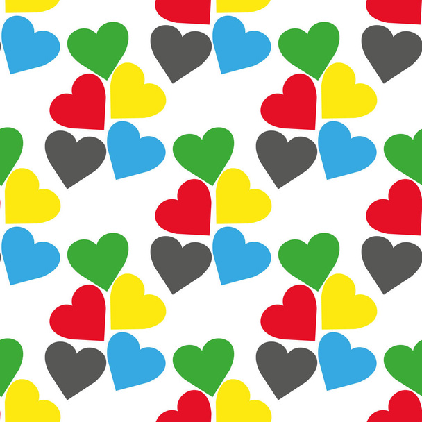 Seamless pattern with hearts of fresh colors on a white background. Vector repeating texture. - Vector, Imagen