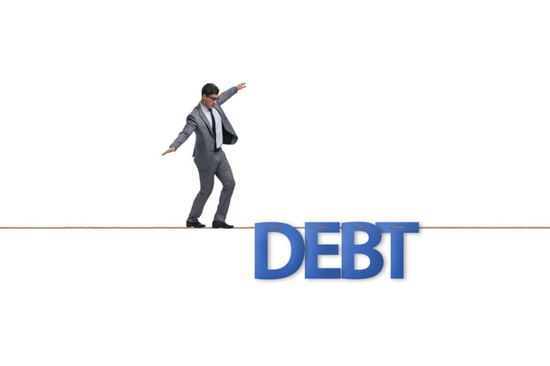 Schulden- und Kreditkonzept mit Geschäftsmann am Seil - Foto, Bild