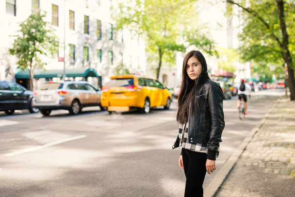 Young beautiful woman portrait in the street. New York City.  - Φωτογραφία, εικόνα