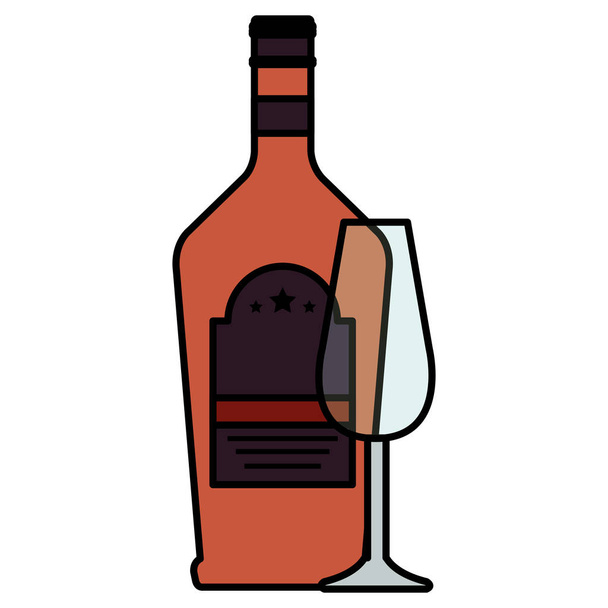 whiskey bottle with cup - Vector, Image