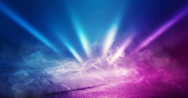 Background of empty room with concrete pavement. Blue and pink n - Photo, Image