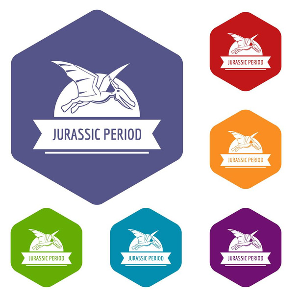 Jurassic cute icons vector hexahedron - Διάνυσμα, εικόνα