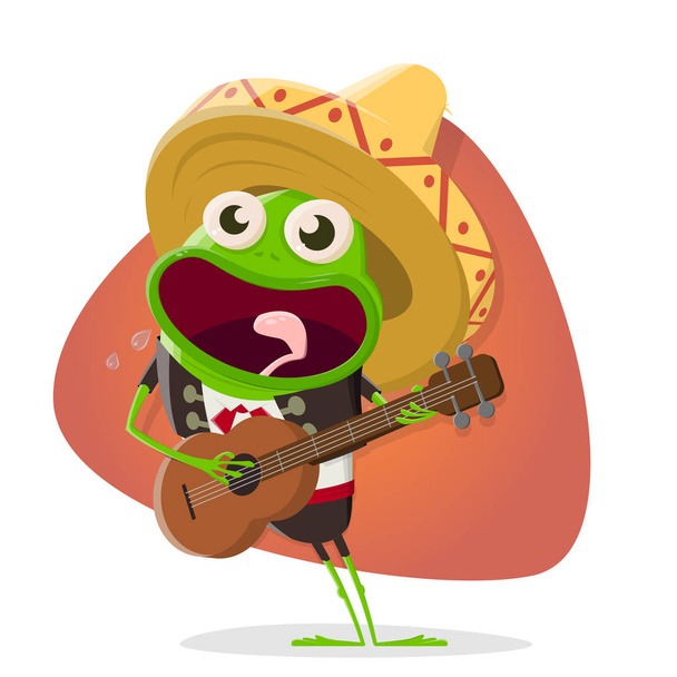 funny cartoon frog as mexican mariachi - Vector, Image