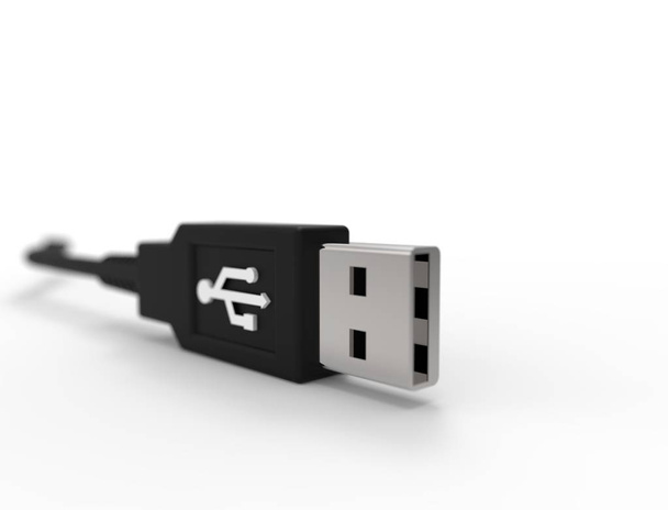 Representación 3D de un enchufe de cable USB aislado sobre fondo blanco
 - Foto, imagen