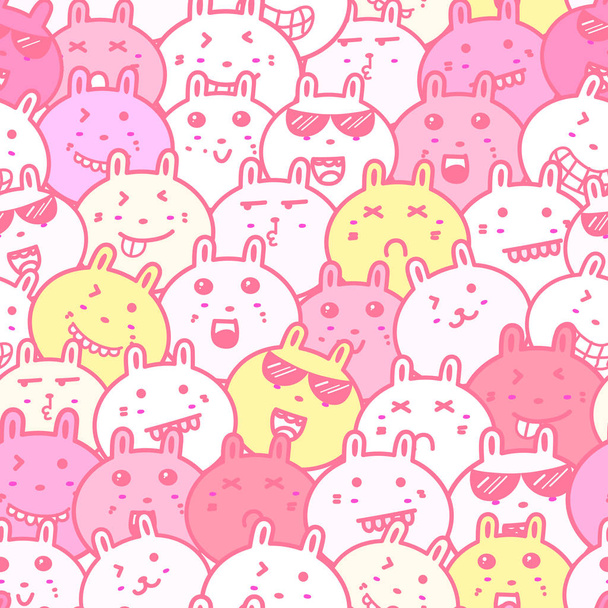 Seamless pattern with lovely bunny background, Cute rabbit doodle art for kids, Vector illustration for gift wrap and fabric design. - Вектор, зображення