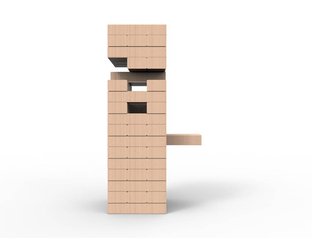 3D teszi a fából készült blokkok torony játék izolált fehér háttér. - Fotó, kép
