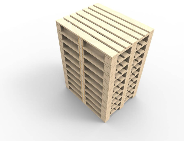 3D-Rendering von Holzpaletten isoliert auf weißem Hintergrund. - Foto, Bild