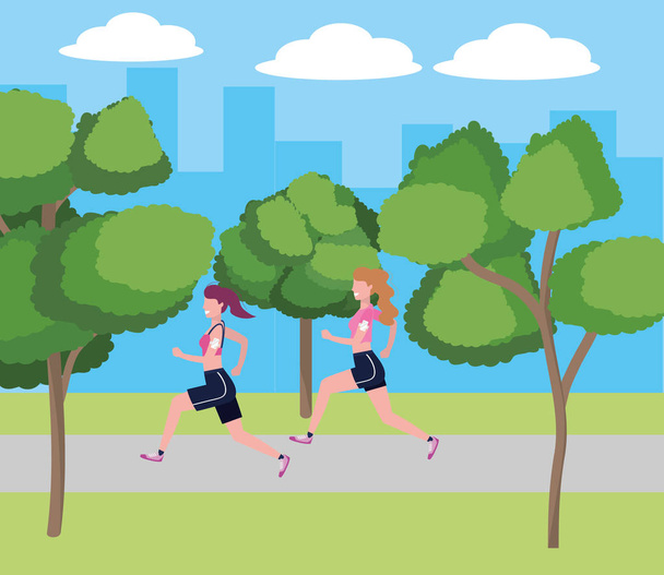 mujeres corriendo con ropa deportiva
 - Vector, Imagen