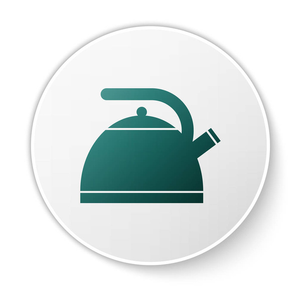 Groene ketel met handvat icoon geïsoleerd op witte achtergrond. Theepot pictogram. Groene cirkel knop. Vector illustratie - Vector, afbeelding