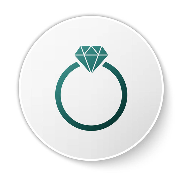 Zöld gyémánt eljegyzési gyűrű ikon izolált fehér háttér. Zöld kör gomb. Vektoros illusztráció - Vektor, kép