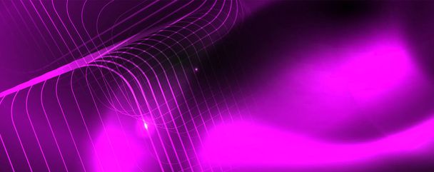 Glanzende Neon techno sjabloon. Neon lijnen achtergrond, 80s stijl laserstralen - Vector, afbeelding