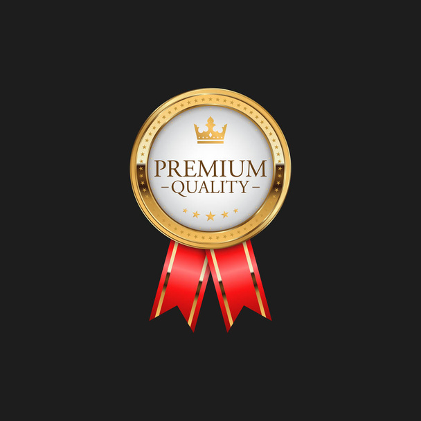 Circle Premium Quality Badge Label Lüks Altın Tasarım Öğesi Şablonu - Vektör, Görsel