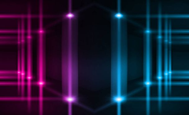 Achtergrond van lege ruimte met neon roze en blauwe lijnen. Neon licht rook - Foto, afbeelding