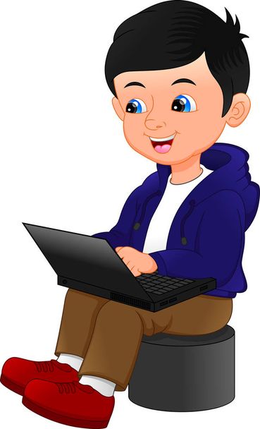 Aranyos fiú laptop - Vektor, kép